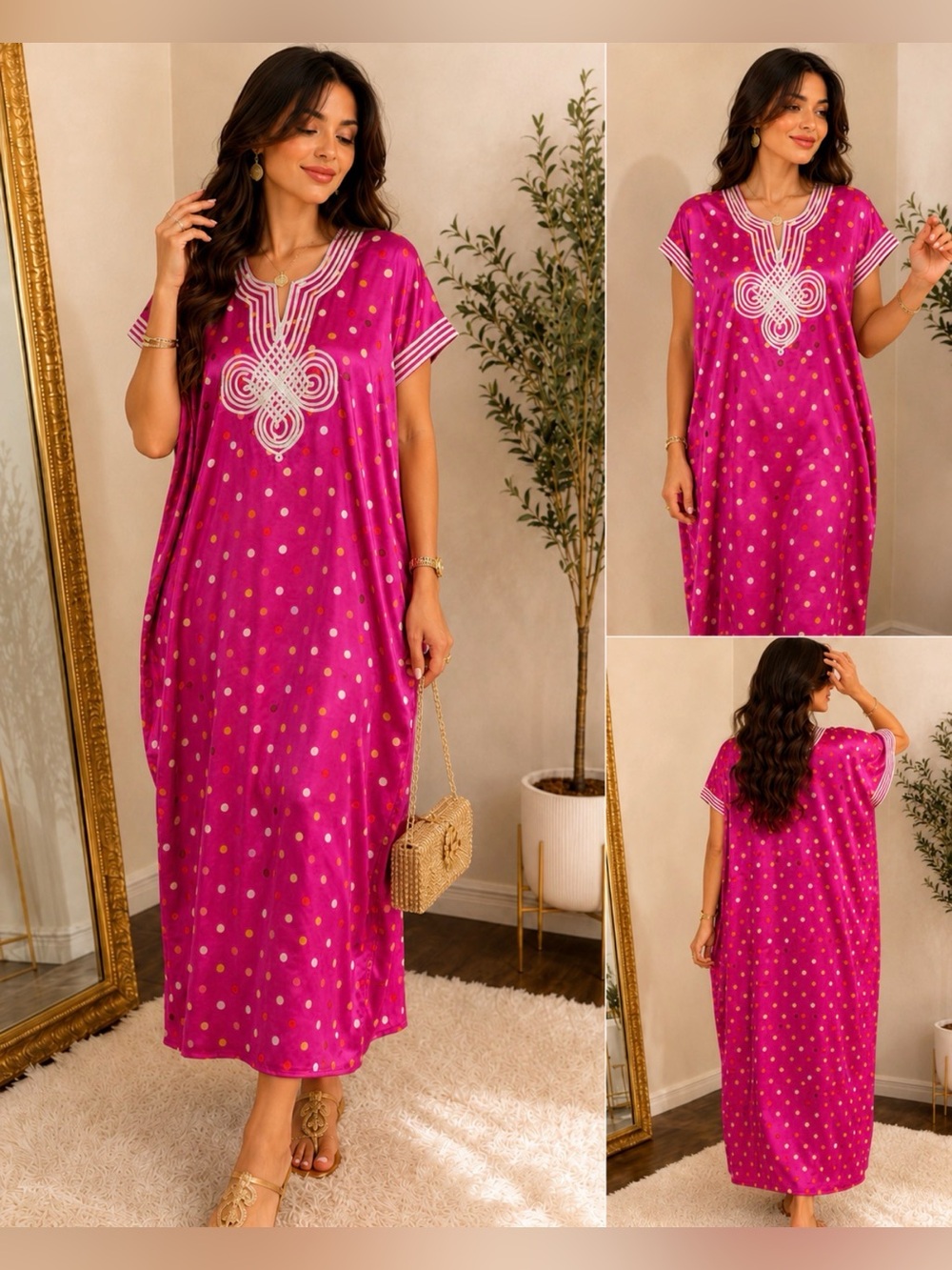 Moroccan Kaftan Caftan Aqua Blue Gold Embroidered Maxi Dress One Size.